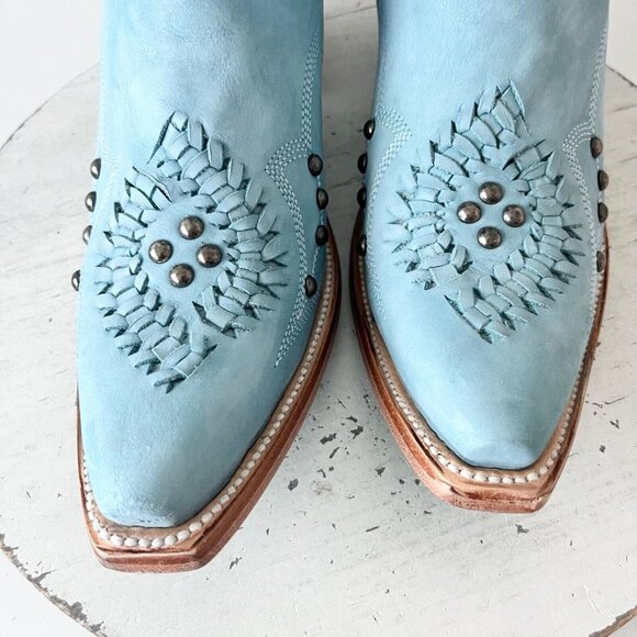 Lane COSSETTE Womens Cowboy Booties 8 Western Cowgirl Boots Blue Leather Short - Picture 6 of 13